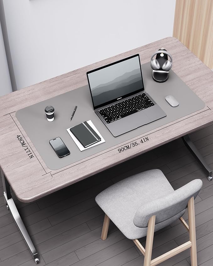 YSAGi Double-Sided Desk Pad, 35.4"x17"Leather Desk Mat, Eco Cork Desk Pad Protector,Large Mouse Pad,Waterproof Desk Blotter for Office/Home(Grey)