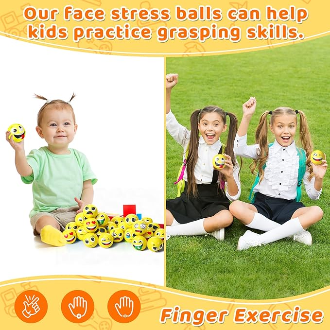 Libima 120 Pcs Face Stress Balls Bulk 2 Inch Foam Face Squeeze Balls Mini Yellow Funny Stress Relief Ball for Kids Adults Coworkers Relief Squeeze Finger Exercise School