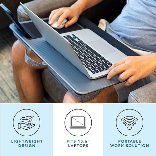 LAPGEAR Home Office Pro Lap Desk with Wrist Rest, Mouse Pad, and Phone Holder - Silver Carbon - Fits up to 15.6 Inch Laptops - Style No. 91615