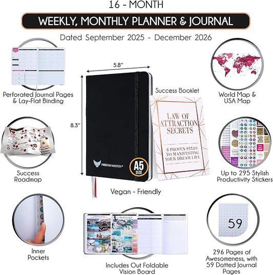 2025-2026 Planner Weekly and Monthly | 16-Month Life Planner to Increase Focus & Productivity | Reduce Overwhelm & Achieve Your Biggest Goals | Include Gift Box & Stickers | Sep 2025-Dec 2026