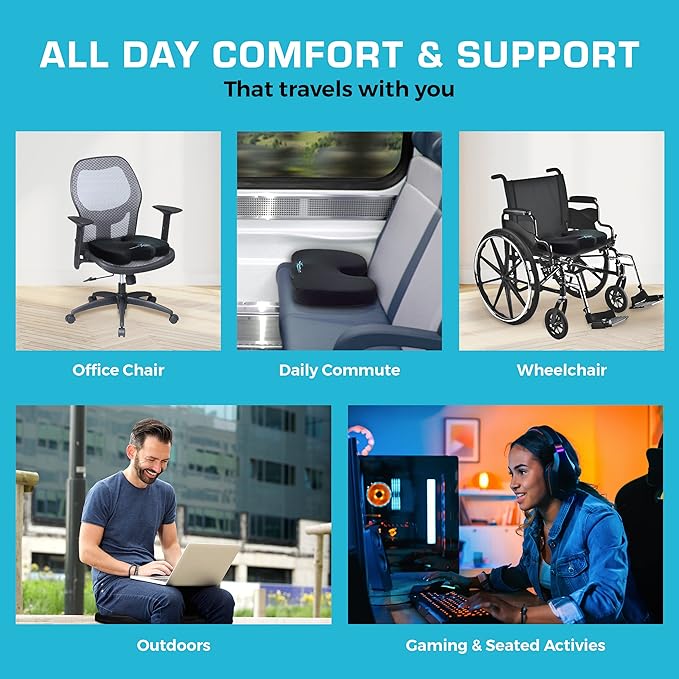Xtreme Comforts Seat Cushions | Office Chair Cushions for Desk, Car, Wheelchair| Ergonomic Memory Foam Seat Cushion for Support & Comfort | Helps Improve Sitting Posture for Work & Body Relief