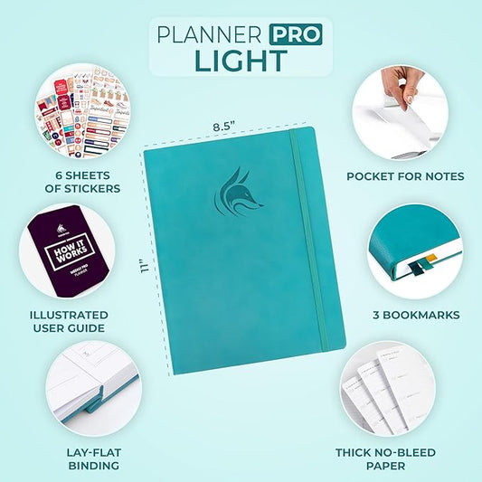 Clever Fox Planner PRO Light – Weekly & Monthly Life Planner to Increase Productivity, Time Management and Hit Your Goals, 8.5x11″ (Turquoise)