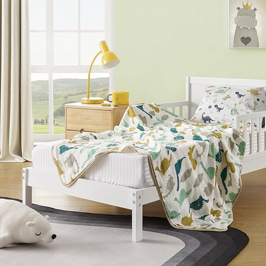 ZPECC Muslin Baby Blanket Thicker, 30x40 Organic Cotton Newborn Receiving Quilt Hypoallergenic for Baby Essentials Swaddle Crib Stroller, Dinosaur