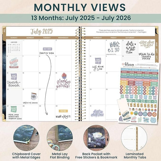 bloom daily planners HARDCOVER 2025-2026 (8.5" x 11") Academic Year Day Planner (July 2025 - July 2026) - Task Goal Organizer - Monthly & Weekly Inspirational Agenda Book - Midnight Sky