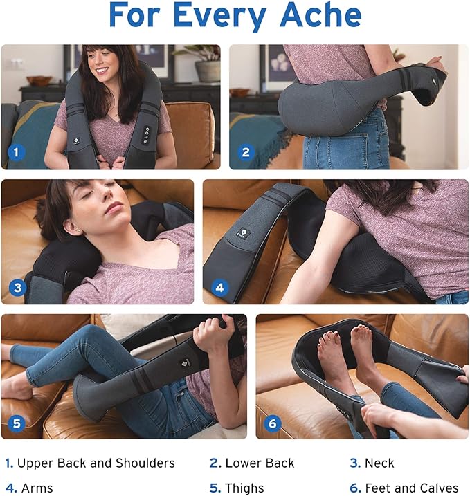 Etekcity Cordless Neck & Back Massager with Heat, Deep Tissue Shiatsu, Rechargeable Shoulder Pain Relief Wearable, 8 Nodes, 3 Intensities, Bi-Directional, 180-Min Battery, Soft PU Leather, Best Gift