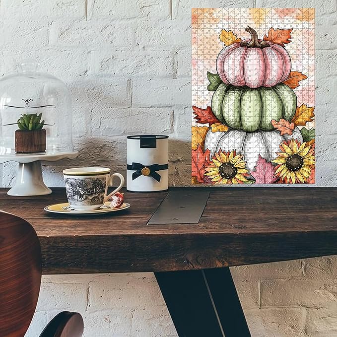 1000 Piece Wooden Puzzle Autumn Pumpkin Adults & Kids Challenging Game to Relieve Stress Improve Focus & Enjoy 29.5x19.7 Inch