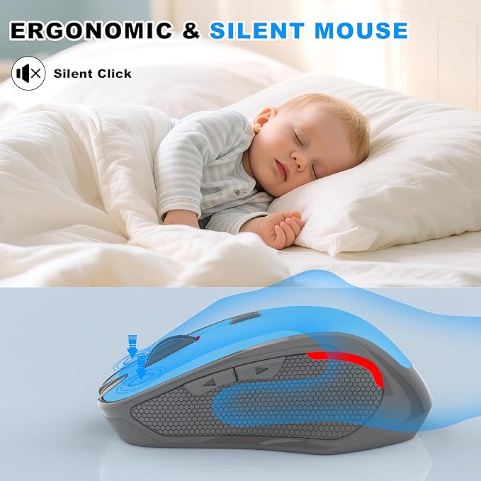 Bluetooth Wireless Computer Mouse, 2.4G Rechargeable Small Ergonomic Optical Mouse Jiggler for Office/Home with Forward/Back Buttons & USB-C/USB-A for Laptop, Desktop, PC, Mac, MacBook - Blue