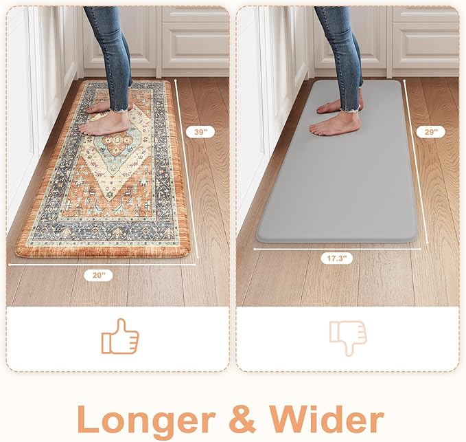 KIMODE Anti Fatigue Kitchen Mats 20"x39", Boho Vintage Kitchen Floor Mats Non Slip, Waterproof Kitchen Mats for Floor, Farmhouse Comfort Standing Mats for Laundry, Office, Sink, Desk Orange