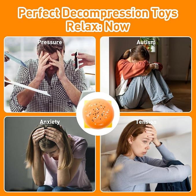 Squishy Toys, Taba Squishies Fidget Toys for Kids, Stress Balls for Adults, Sensory Toys for Autism, Squeeze Gifts, Anxiety Relief Party Favors for Girls & Boys (Hamburger)
