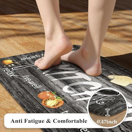 KIMODE Anti Fatigue Kitchen Mat 2PCS,Non Slip Waterproof Kitchen Rugs,Farmhouse Grey Kitchen Mat for Floor,Cushioned Comfort Foam Standing Mat for Home,Laundry,Sink,Desk