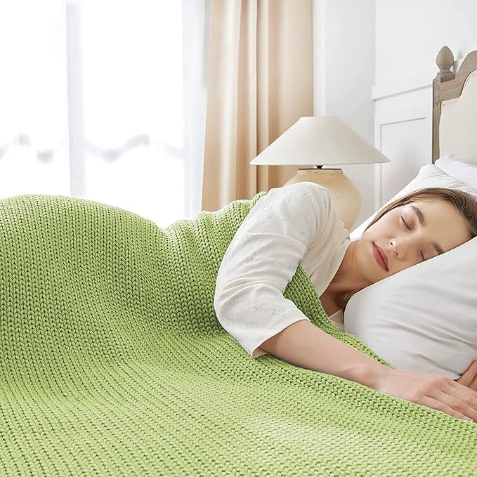 Guohaoi Knitted Weighted Blanket for Adults (Light Green 60"x80" 12lbs) No Beads Cooling Throw Blanket for Hot Sleepers, Home Decor Breathable Chunky Knit Heavy Blanket Use on Queen/King Size Bed