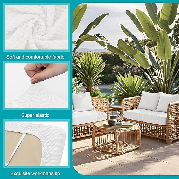 12Pcs Stretch Patio Cushion Covers,Outdoor Couch Covers Replacement,Outdoor Couch & Sofa Slipcovers,for Patio Furniture Cushion Covers,Washable Reusable Furniture Protector (Jade White,Cover Only)