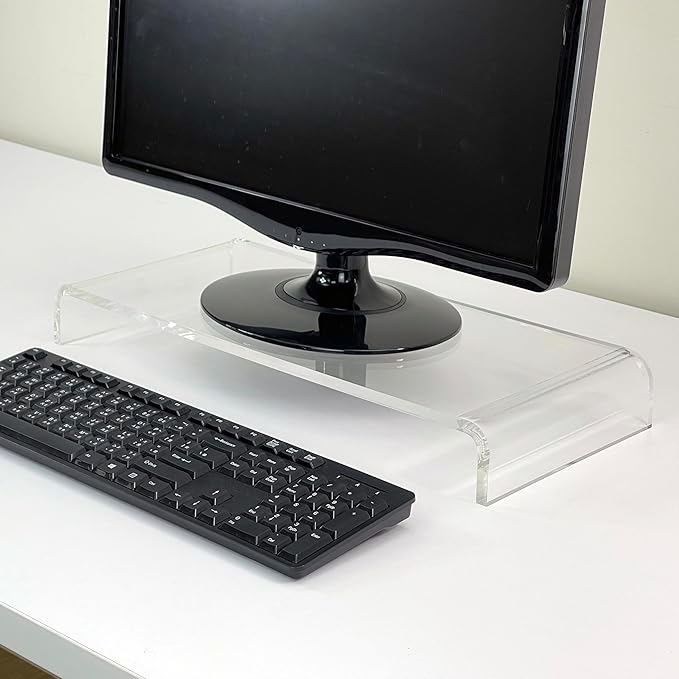 pbf PHOTO BOOTH FRAMES Clear Acrylic Monitor Stand Riser, Computer Screen Desktop Organizer, Ergonomic Display Shelf (Clear)