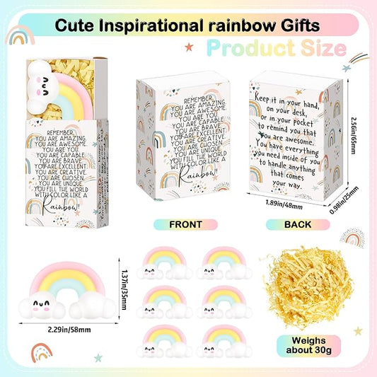 Wettarn 24 Sets Appreciation Rainbow Gifts Cute Stress Balls with Support Gift Boxes Inspirational Party Favors for Employee Coworker Friends Office Positive Relief Toys