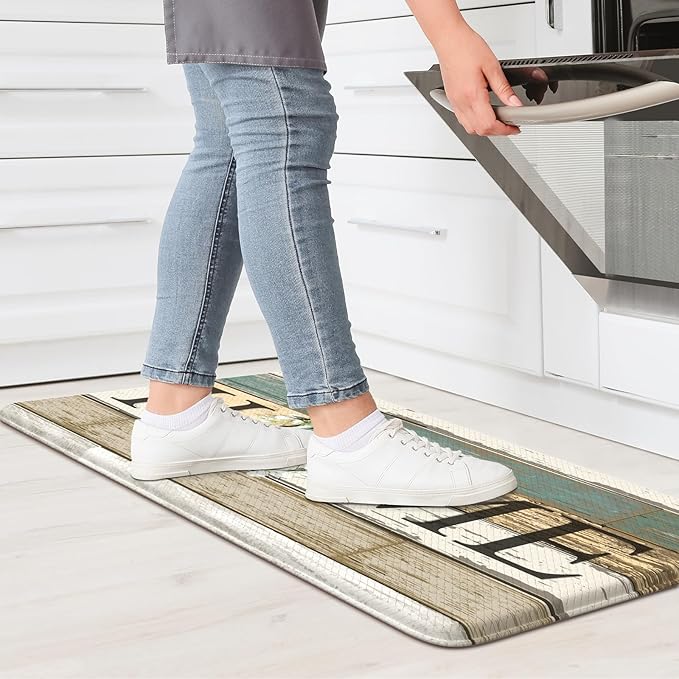 KIMODE Anti Fatigue Kitchen Mats for Floor,17.3" x 30" Farmhouse Rustic Kitchen Rugs Cushioned,Non-Skid Waterproof Comfort Thick Kitchen Floor Standing Mat for Corner Sink,Laundry Floor,Home