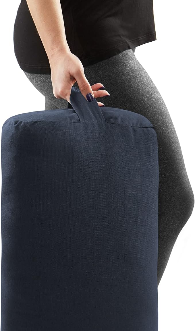 Yoga Meditation Cushion, 25" x 12" Rectangular Bolster with Organic Cotton Cover