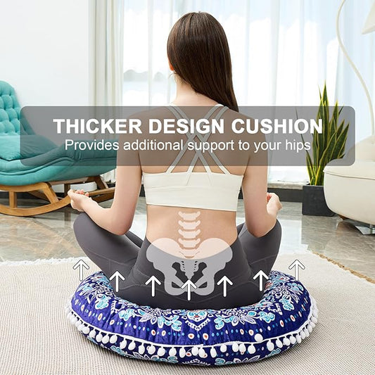 32 in Meditation Floor Cushion, Round Large Floor Pillow for Adult, Yoga Pillows for Sitting On Floor, Boho, Memory Foam Filling