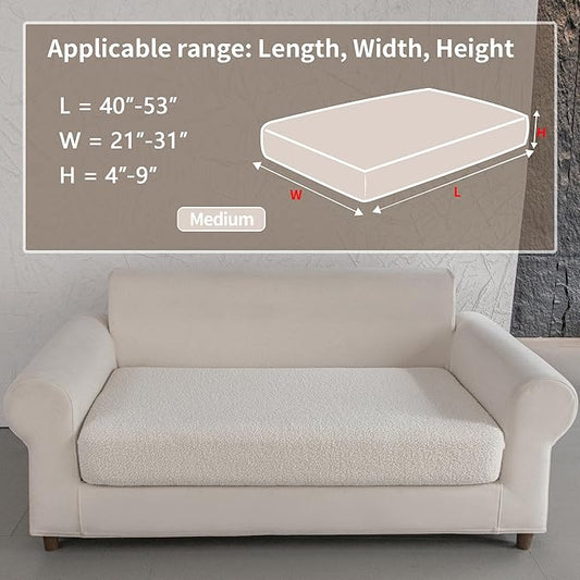 Couch Cushion Covers for Sectional Sofa, Stretch Soft Sofa Slipcovers Washable Wear-Resistant Universal Furniture Protector for Living Room(1 Piece Loveseat Cover, Ivory)