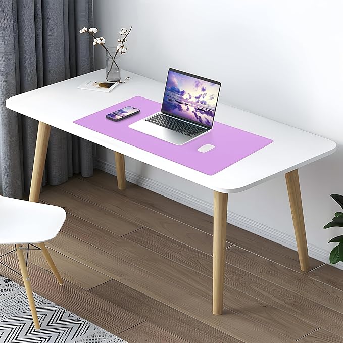 Leather Desk pad Protector, Large Desk mat with Natural Cork & PU Leather,Mouse pad,Non-Slip Office Desk Mat,Waterproof Desk Writing Pad for Office and Home (35in*17in, Purple)