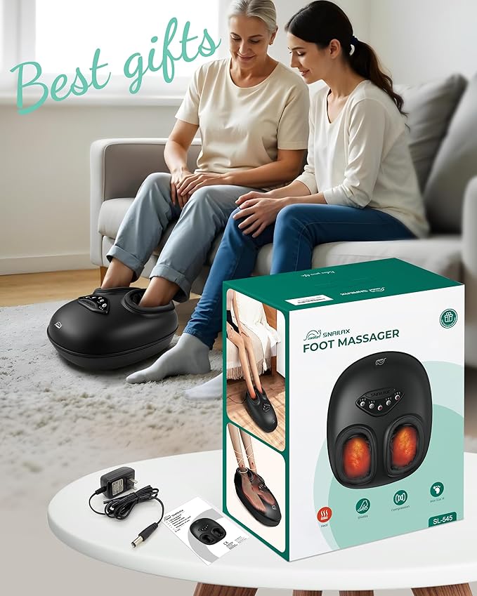 Snailax Foot Massager with Heat, Shiatsu Feet Massager Machine for Plantar Fasciitis Neuropathy, Rolling Compression Foot Massage, Fits Size up to 14“ Multiple Modes, Gifts for Parents