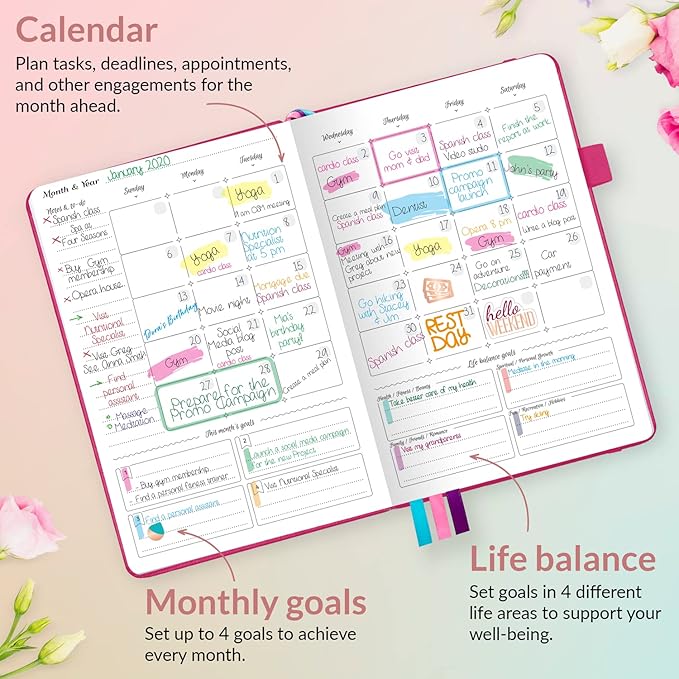 GoGirl Planner and Organizer for Women – Compact Size Weekly Planner, Goals Journal & Agenda to Improve Time Management, Productivity & Live Happier. Undated – Start Anytime, Lasts 1 Year – Hot Pink