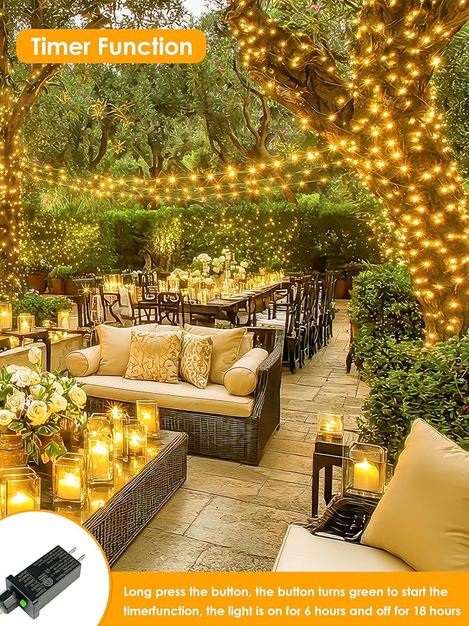 66Ft 200 LED Fairy Lights Plug in, Waterproof String Lights Outdoor & Indoor 8 Modes Christmas Light Bedroom Decor, Timer Twinkle Lights for Girl's Room Garden Party Christmas Decorations (Warm White)