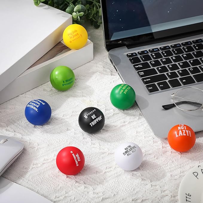 Blulu 24 Pcs Funny Humor Stress Balls Bulk 1.57" Humor Quotes Stress Relief Ball, Everything is Fine, Outward Smiles Inward Screams, Employees Gag Gifts for Adults Coworker Employee Team