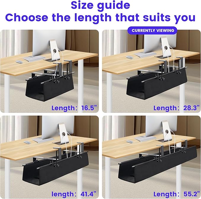 Under Desk Cable Management Tray Storage with Clamp for Wire Management Cord Organizer No Drill 28.3" for Office Home