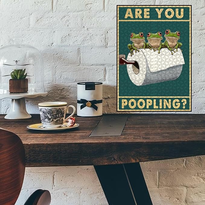 1000 Piece Wooden Frog Jigsaw Puzzle are You Pooping Adults & Kids Time Killing Challenge Stress Relief Quiet Play for Rainy Days Long Car Rides & Indoor Fun 29.5x19.7 Inch