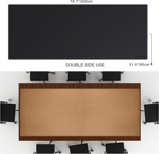 MAIDERN Leather Desk Mat, (5XL) 78.7” x 31.5” Reversible Office Desk Pad Mat, Cork & Leather Large Mouse pad for Desk, Waterproof Computer Desk Mat for Gaming Home Office (Black)