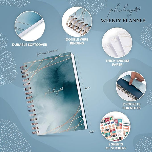 PLANBERRY Weekly Planner – Undated Life Organizer & Budget Planner – Time Management, Goal Setting, To-Do List, Work-Life Balance & Habit Tracker – 6.1″ x 8.1″ (Ocean Depths)