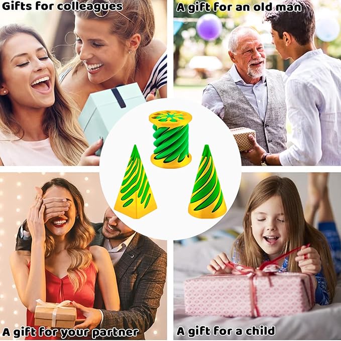 3 Packs Impossible Cone, Spiral Fidget Toy 3D Printed, Pyramid Passthrough Sculpture, Mini Pass Through Pyramid for Stress and Anxiety Relaxing (Green)