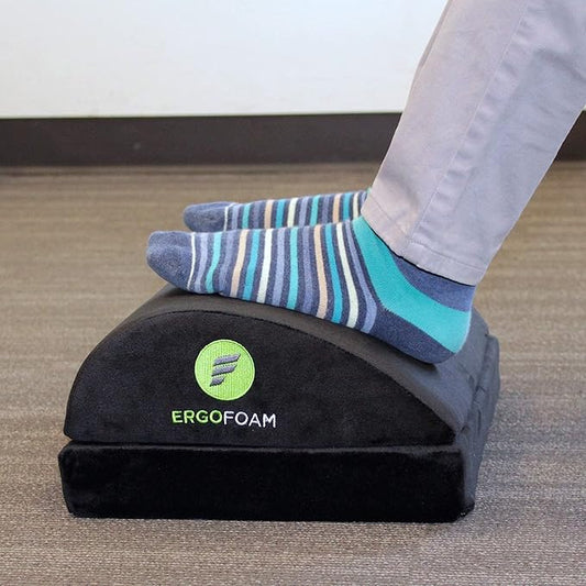 ErgoFoam Chiropractor-Endorsed Orthopedic Teardrop Design 2in1 Adjustable Under Desk Foot Rest for Lumbar Back Knee Pain (Black)