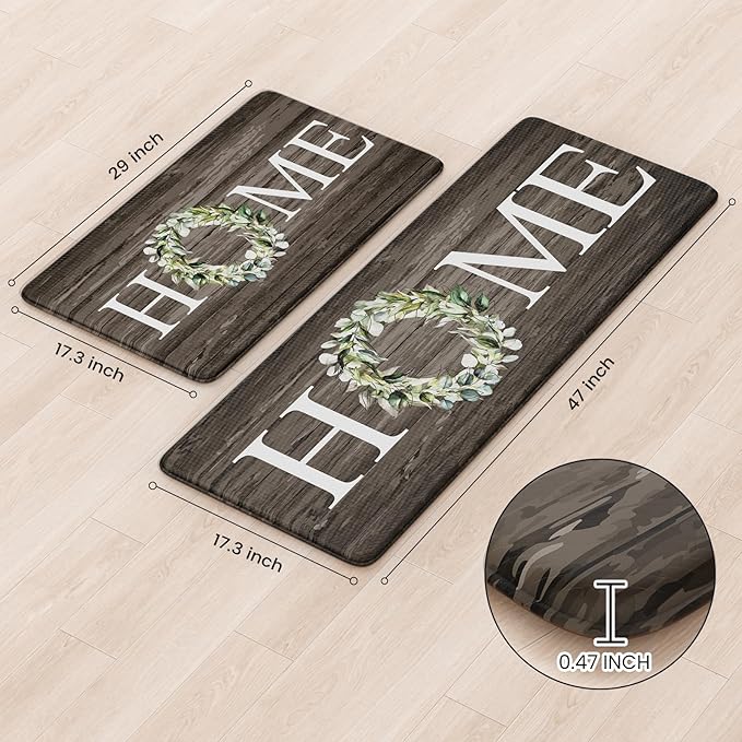 KIMODE Kitchen Mats,Anti Fatigue Kitchen Rugs Sets of 2, Non Slip Waterproof Kitchen Floor Mats, Ergonomic Cushioned Comfort Standing Mat for Home,Laundry, Office,Sink,Desk
