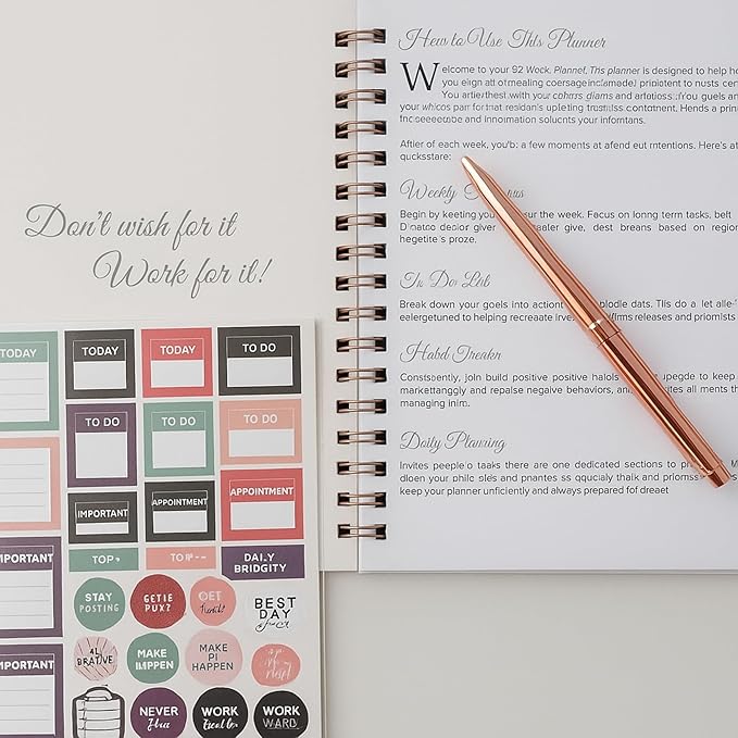 A5 Leather Planner & Journal Gift Set – Undated Weekly Spiral Notebook with Pen, Stickers & Box – Goal & Habit Tracker, Productivity Planner for Women & Men 5.8" x 8.0"