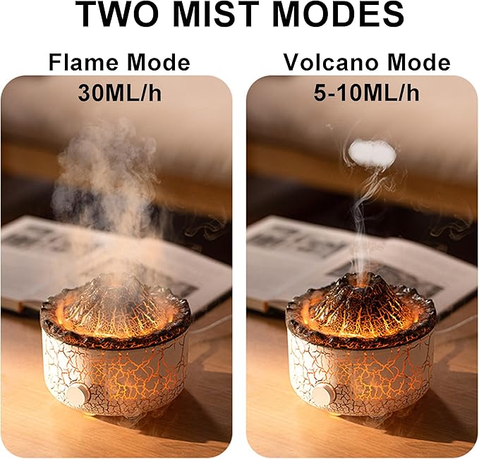 Aromatherapy Essential Oil Diffuser, 560ml Ultrasonic Cool Mist Diffuser/Humidifier with Flame & Volcano 2 Mist Mode, for Bedroom,Office,Home, Auto Shut-Off, Remote Control, Gift (White)