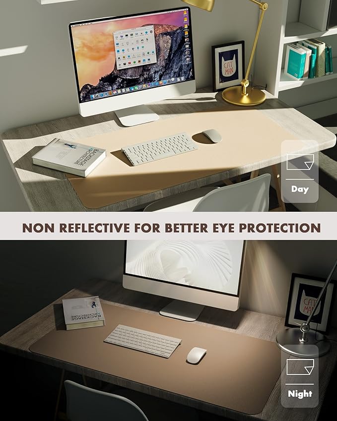 YSAGi Double-Sided Desk Mat, Eco Cork & Leather Desk Protector, Large Mouse Pad & Writing Pad for Office/Home (Apricot+Cork, 47.2" x 17")