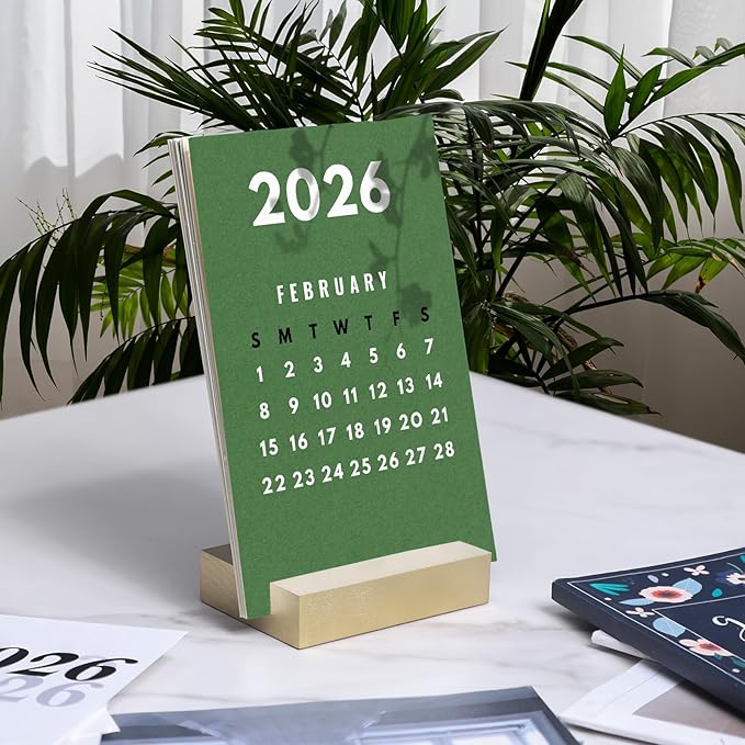 UNIQOOO 3.5" Gold Birch Wood Stand for Monthly Desk Calendar, Wooden Block Base, Cardstock Holder, For Office Home Retail Reception Decor, Photo Display, 2 Pack