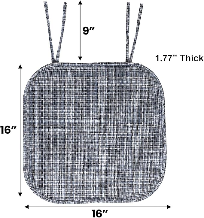 Sweet Home Collection Chair Cushion Memory Foam Pads with Ties Honeycomb Pattern Slip Non Skid Rubber Back Rounded Square 16" x 16" Seat Cover, 6 Pack,Aria Blue/Black