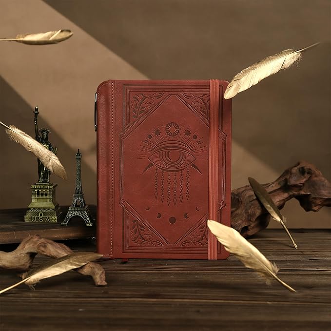 TIEFOSSI Lined Journal Notebook for Women Men, Leather Journal with Pen, A5 Evil Eye Hardcover Notebook for Work, Journaling, Travel & School, 100 GSM Thick Paper, 320 Numbered Pages, 6.2 x 8.3 in