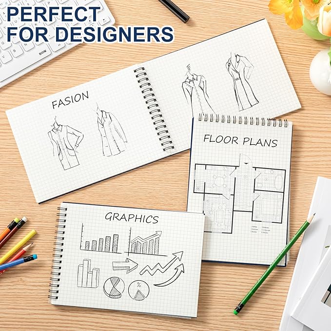 6 Pack Graph Paper Spiral Notepad A5 Top Wirebound Notepad Grid Notebook Steno Pads Memo Notebook Grid Paper 140 Pages for Writing Sketching Drawing Office Supplies (Blue)