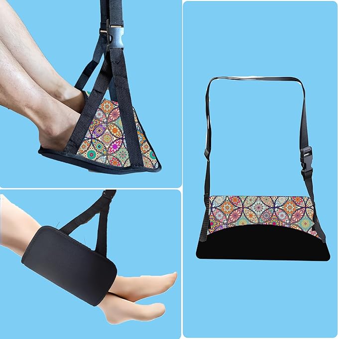 Foot Hammock for Plane Travel Essentials Relax Your Foot Rest for Airplane Gadgets Adjustable Airplane Travel Accessories for Flight Essentials,Office,Desk(Datura, 1 Pack)