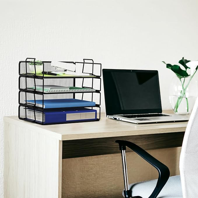 Stackable Letter Tray Paper Holder Desk Organizer for Home Office School, Black (4 Tier)