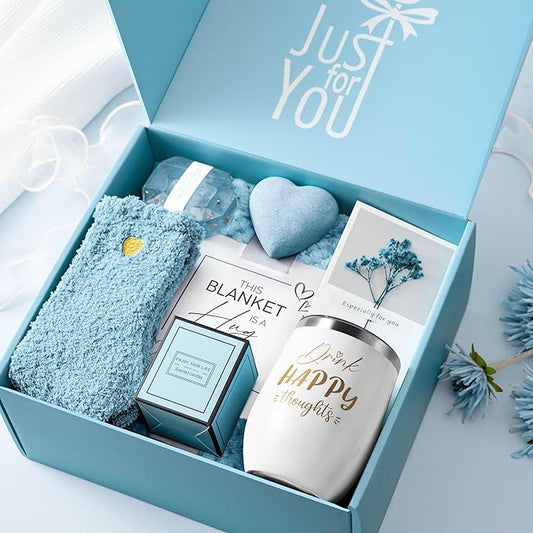 Self Care Get Well Soon Gifts for Women, Luxury Ocean Spa Gift Basket with Flannel Blanket - Unique Birthday Valentines Mother's Day Christmas Gifts for Mom Wife Girlfriend Best Friend Sister Her