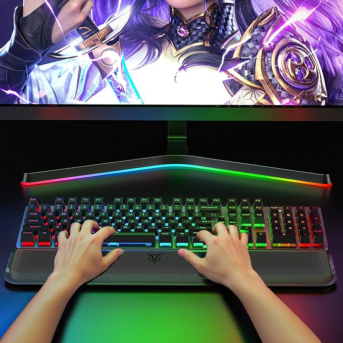 Computer Keyboard Wrist Rest Pad, Ergonomic Soft Memory Foam Wrist Support w/Anti-Slip Rubber Base, Black (Ice Silk Cloth, 15.35 in*3.54 in*1.1 in)