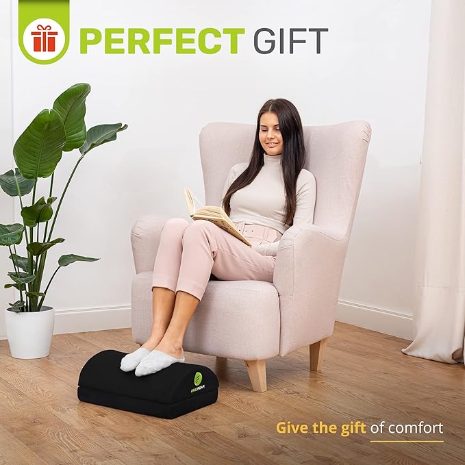 ErgoFoam Foot Rest for Under Desk at Work Adjustable - Chiropractor-Endorsed, High-Density Foam, Velvet (Black)