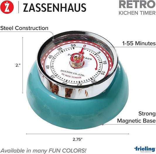 Zassenhaus Magnetic Retro 60 Minute Kitchen Timer, 2.75-Inch, Teal