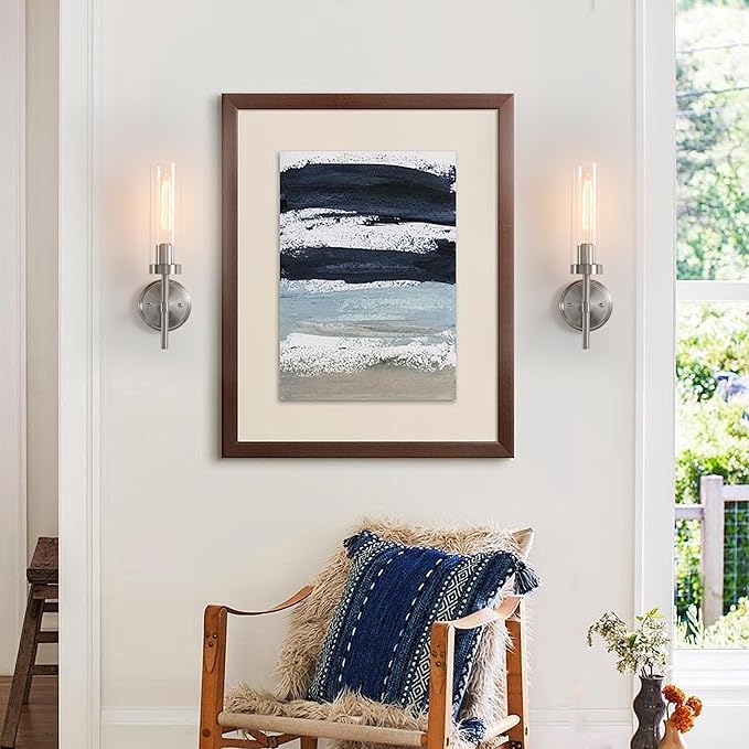 Wall Sconces Set of Two,Brushed Nickel Bathroom Sconces Wall Lighting with Clear Glass, Modern Sconces Wall Decor Set of 2 Wall Light fixtures for Bathroom Mirror Living Room Hallway Bedroom Wall Lamp