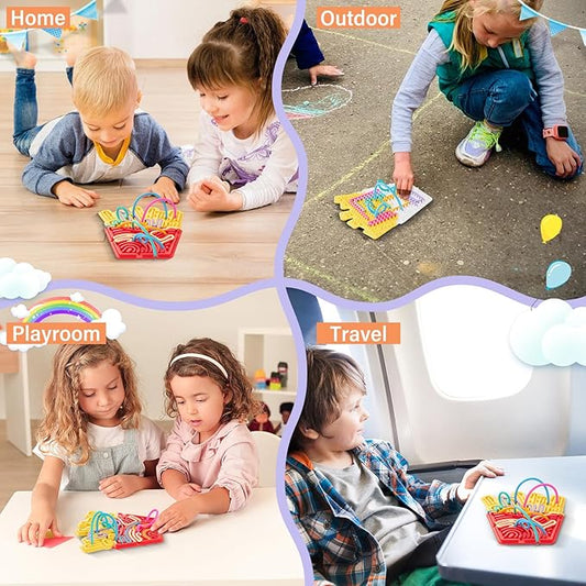 2 Pack Sensory Activity Board with 24 Random-Color Strings, Double-Sided Silicone Sensory Fidget Toy for Kids and Adults with Autism, ADHD, Silent, Stress Relief, Calming, Focus, Gift for Girls Boys