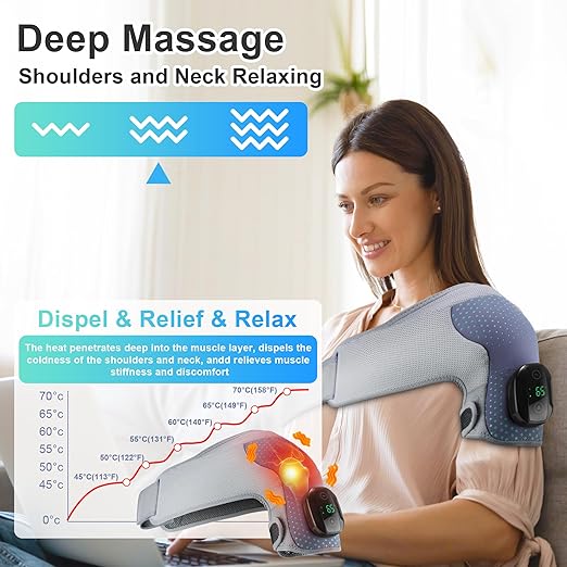 Upgrade Electric Shoulder Wrap for Men Women, Shoulder Heating Pad with Heat Settings/Massager/Timer Modes, Heated Shoulder Braces for Shoulder Deep Issues, Cordless Heating Pad